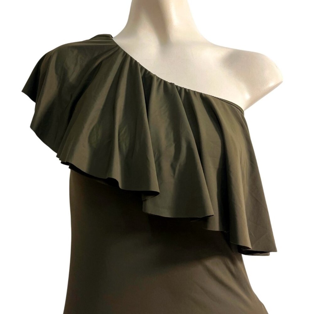So De Mel Olive Green Maillot Maiorca Ruffle One-Piece Swimsuit Sz L/G - Picture 2 of 11